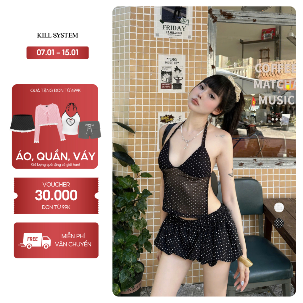 Áo yếm xuyên thấu chấm bi MIATA - 𝐊𝐈𝐋𝐋 𝐒𝐘𝐒𝐓𝐄𝐌