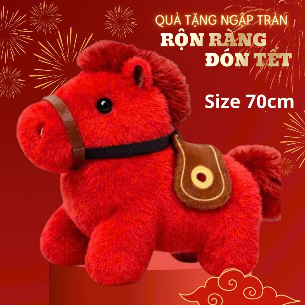 Gấu Bông Ngựa Đỏ Tài Lộc 50cm 70cm - Quà Tặng May Mắn Dịp Tết Bính Ngọ 2026 Ngựa Thần Tài hot trend