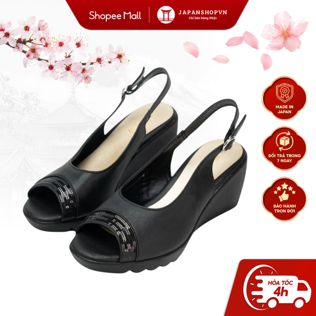 Sandal đế xuồng KOSU 8cm đính sequin K-24011, Sandal hở mũi siêu nhẹ, chống thấm nước, trơn trượt