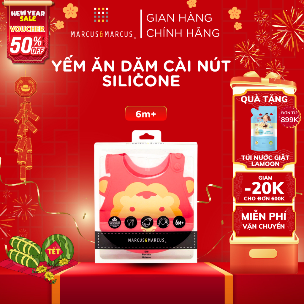 Yếm silicon ăn dặm cho bé Marcus & Marcus, từ 6 tháng - Marcus