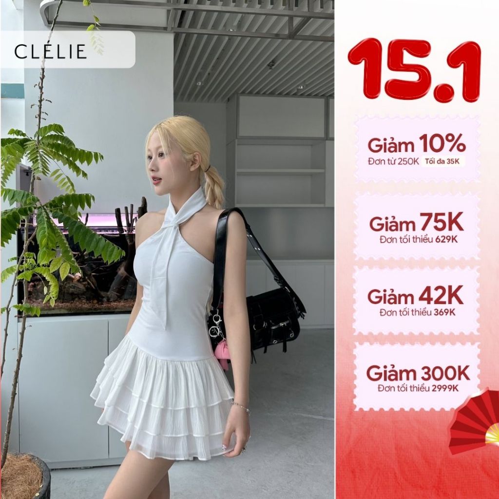 Đầm thun cà vạt phối tơ tùng xòe 3 tầng | DALIA DRESS - CLÉLIE