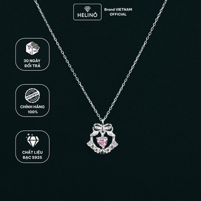 Quà tặng nữ dây chuyền bạc HELINO vòng nguyệt quế nơ đính đá tim hồng lấp lánh S925 C69