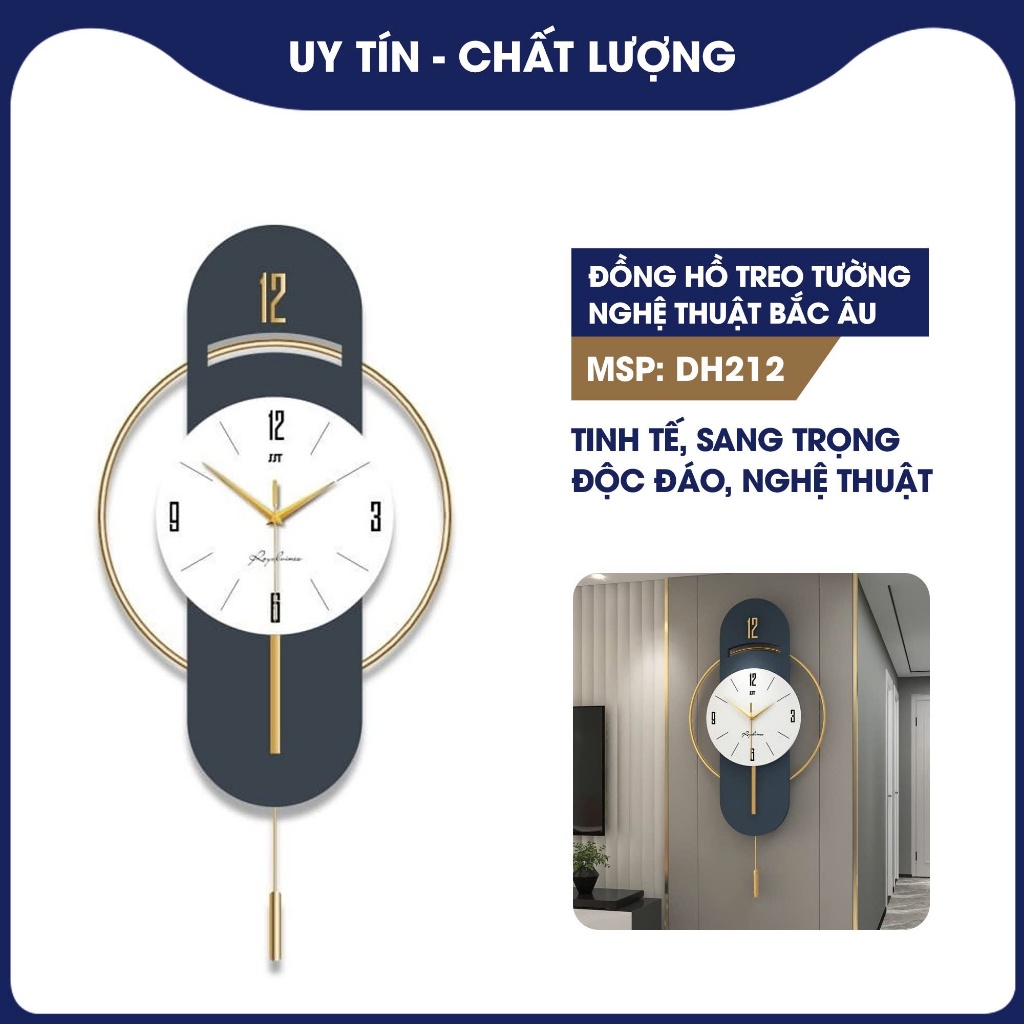 Đồng Hồ Treo Tường Kiểu Dọc Nghệ Thuật Bắc Âu Đẹp, Đồng Hồ Treo Tường Quả Lắc DH212