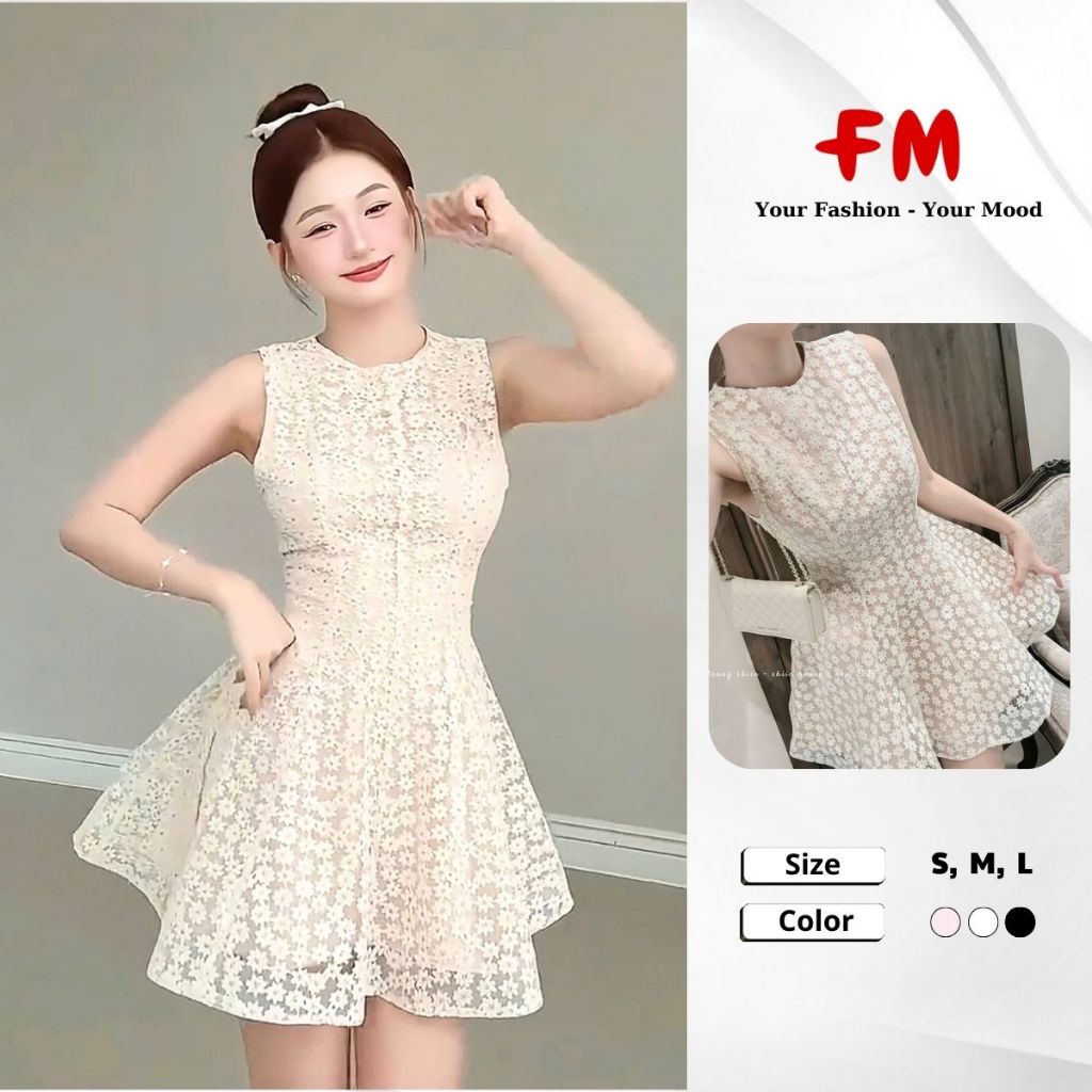 Váy Đi Tiệc Sát Nách Form Xoè Xinh FMSTYLE SHOP - Ren Hoa Chít Ly Thanh Lịch, Quý Phái 26010045