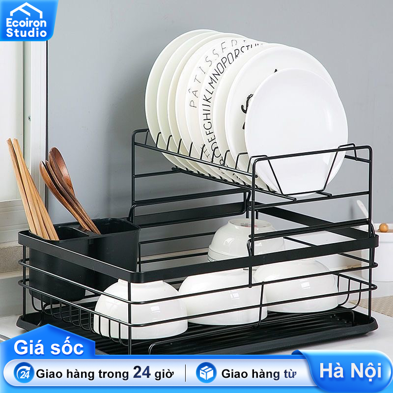 Kệ Để Chén Bát Đĩa Đa Năng Kệ để bát đĩa sắt Kệ Úp Bát Đĩa Có Rãnh Thoát Nước