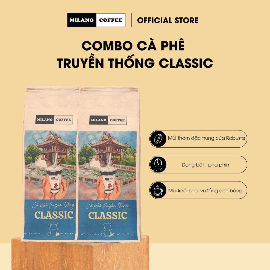 Combo 2 gói Cà phê Milano loại Truyền Thống Classic 250g