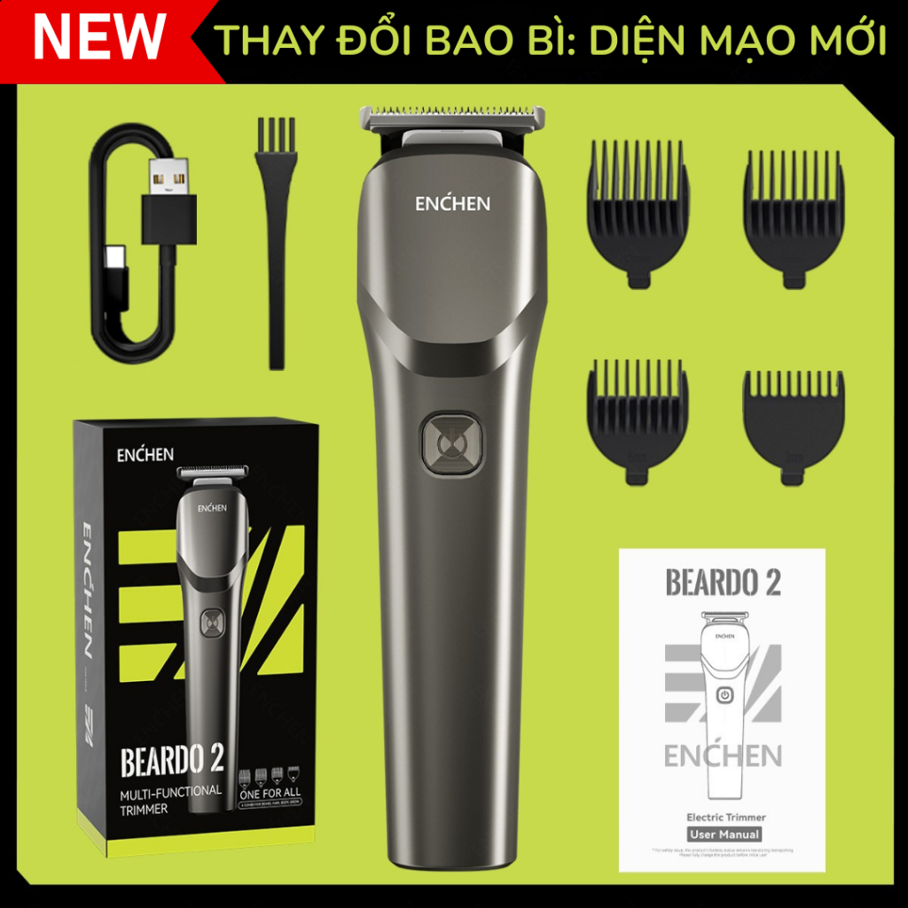 Tông Đơ Cắt Tóc Enchen Beardo 2 Tặng kèm 4 cử lược, Dùng liên tục 90 phút, Cắt tỉa lông chó mèo