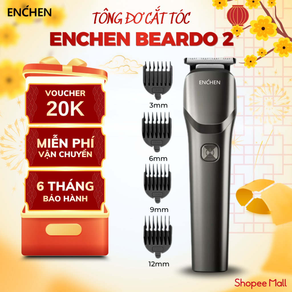 Tông Đơ Cắt Tóc Enchen Beardo 2 Tặng kèm 4 cử lược, Dùng liên tục 90 phút, Cắt tỉa lông chó mèo