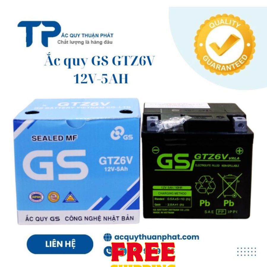 Ắc Quy GS GTZ6V 12V-5AH dùng xe tay ga Lead 125, Vision, Airblade 125,PCX,Vario,SH mode,SH việt nam,