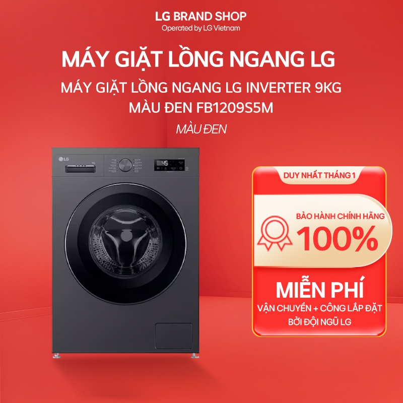 [Chỉ giao miền Nam] FB1209S5M - Máy giặt lồng ngang LG Inverter 9kg màu đen FB1209S5M