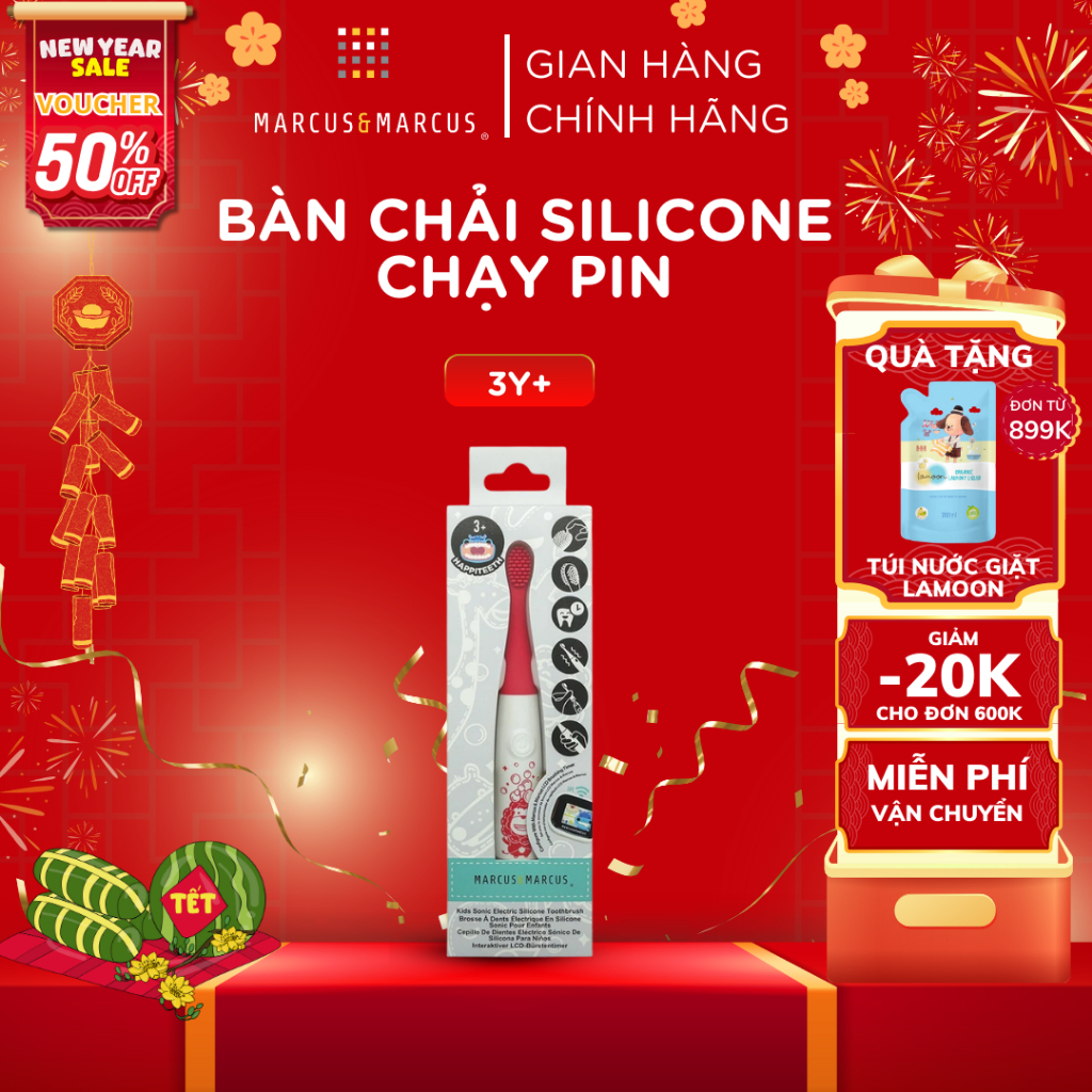 Bản chải đánh răng silicon chạy pin cho bé Marcus & Marcus, từ 3 tuổi - Marcus