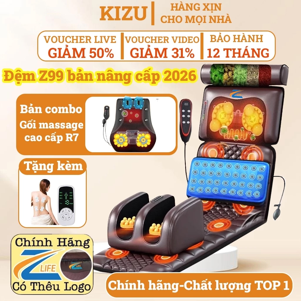 Đệm massage toàn thân cao cấp bản mới Z99 Pro, Nâng cấp thêm gối massage cao cấp R7, Combo thư giãn 