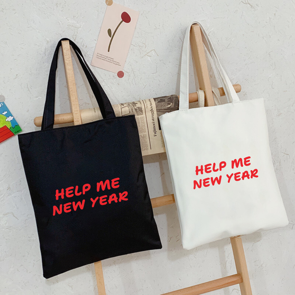 Túi tote, Túi vải bố canvas cotton Help me new year đeo vai đi học đi chơi thời trang đựng vừa A4 - 