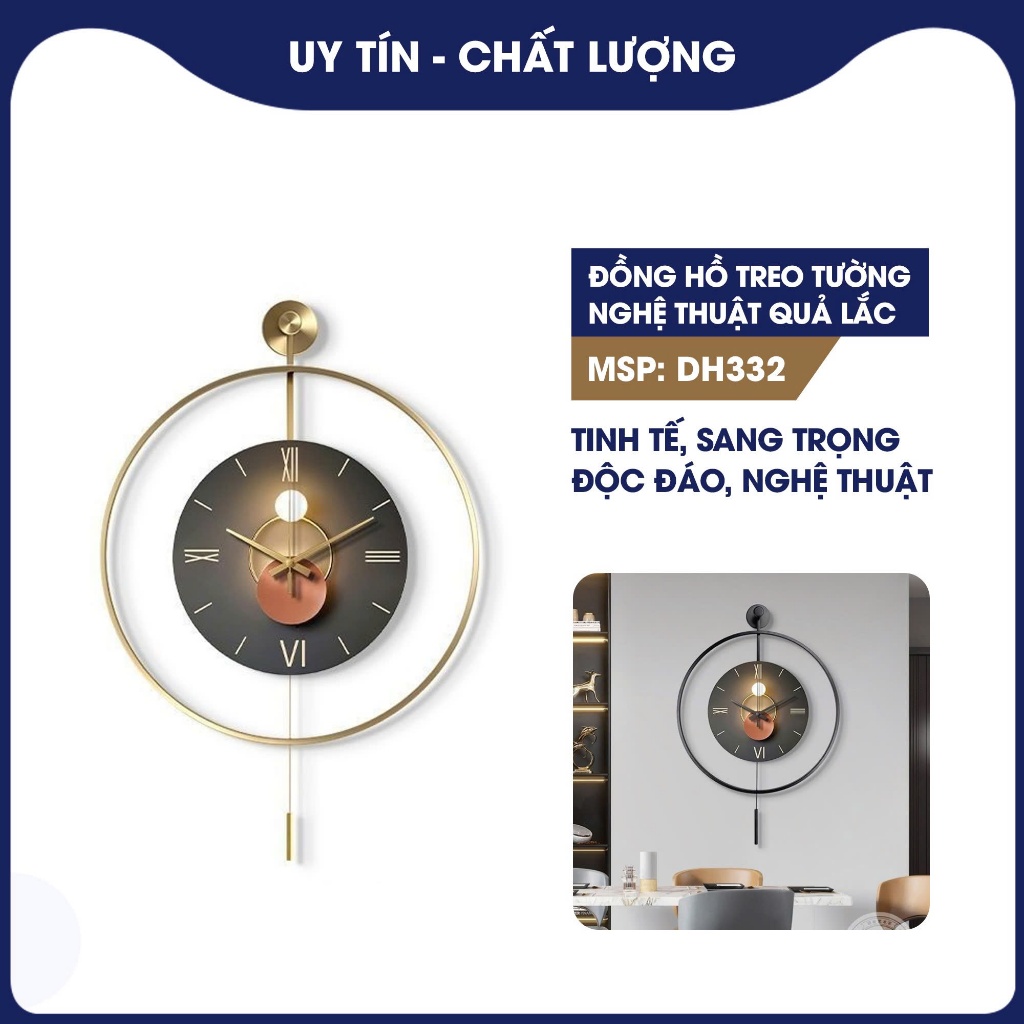 Đồng hồ treo tường quả lắc đẹp mắt, đồng hồ treo tường nghệ thuật DH332
