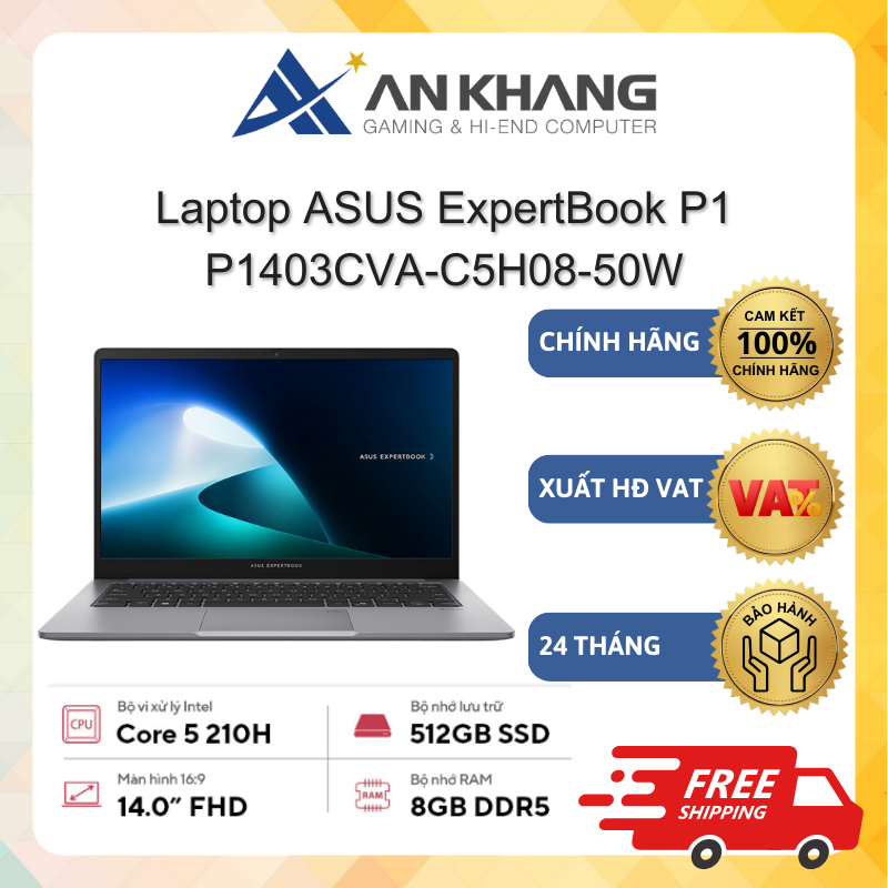 Laptop ASUS ExpertBook P1 P1403CVA-C5H08-50W (Core 5 210H/ DDR5 8GB/ 512GB/ 14" FHD/Win 11) Chính hã