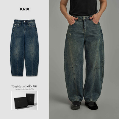 Quần Jeans Nam KRIK Form Harem Rộng Chất Liệu Cotton Thiết Kế Cắt Chéo Cá Tính QJ6241