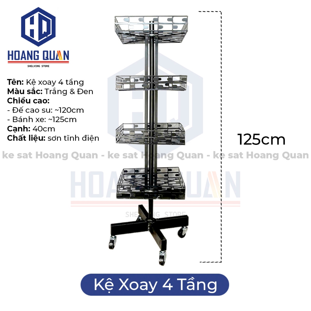 Kệ Xoay 4 Tầng Trưng Bày Sản Phẩm Phụ Kiện Kệ Siêu Thị Chịu Lực Có Bánh Xe Kệ Để Đồ Đa Năng Nhiều Tầ