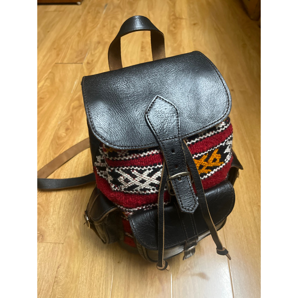 [2hand] Balo nữ da mộc phối len dệt hoạ tiết 2hand
