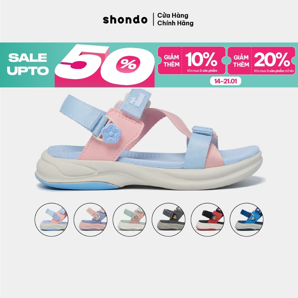 Giày Sandal Trẻ Em Little 8 Quai Hậu Xoay, Thoải Mái, Siêu Nhẹ Shondo Nhiều Màu
