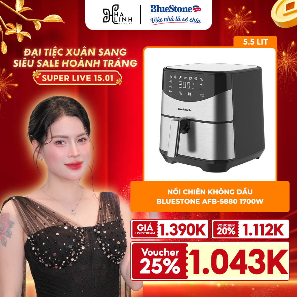 [VHLxBlueStone] Nồi Chiên Không Dầu Điện Tử BlueStone AFB-5880 5.5L | Công Suất 1700W | Bảo Hành 2 N