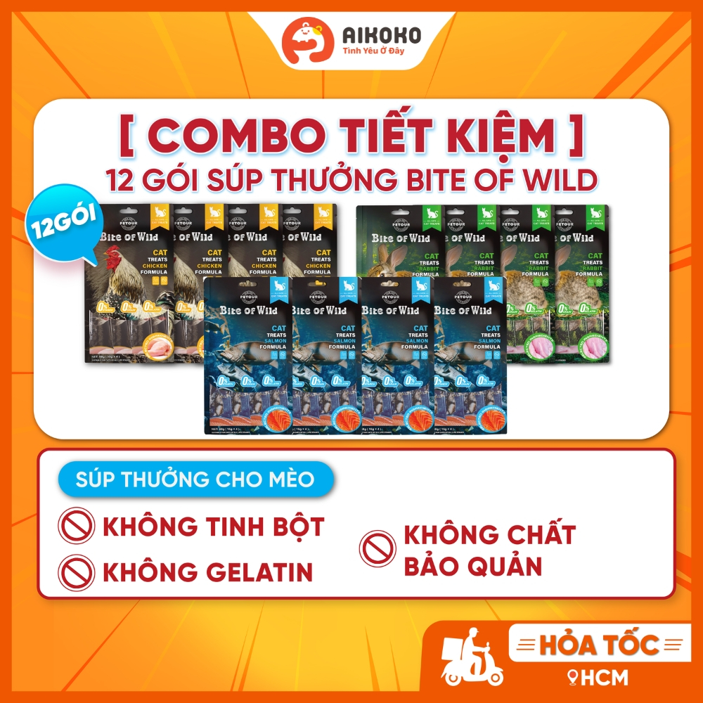 【COMBO 12 GÓI】Súp Thưởng Bite Of Wild 60g - Không Tinh Bột, Không Gelatin, Ít Béo - Aikoko