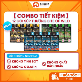 【COMBO 12 GÓI】Súp Thưởng Bite Of Wild 60g - Không Tinh Bột, Không Gelatin, Ít Béo - Aikoko