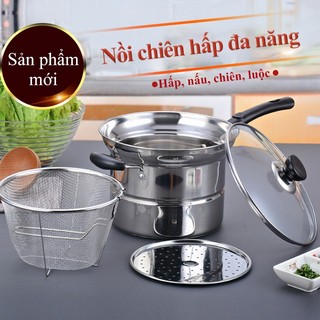 Nồi chiên mini DLIGHT dạng ngập dầu có rổ lược tiện lợi dùng chiên thực phẩm và trụng bún mì bền đẹp tiện lợi
