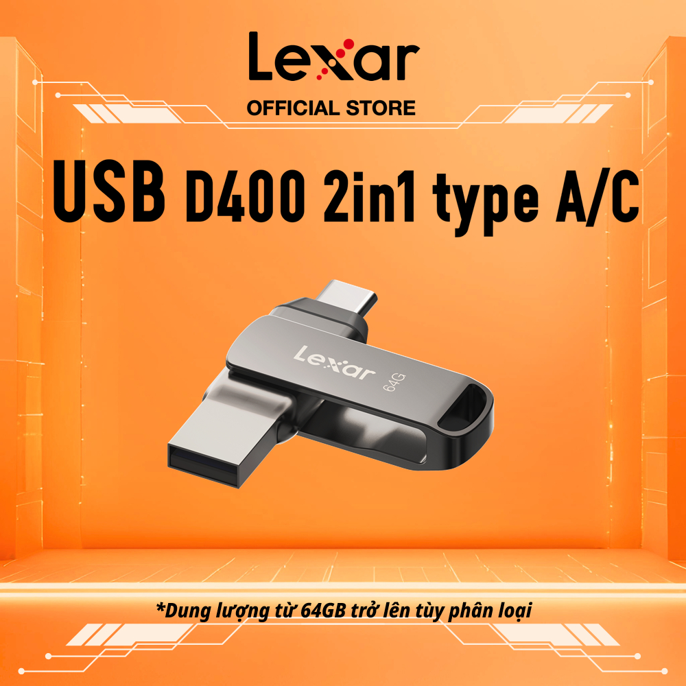 USB Lexar JumpDrive D400 3.2 Gen 1 Type-C/Type-A 64GB-256GB Tốc Độ Đọc 130MB/s - Vỏ Titanium