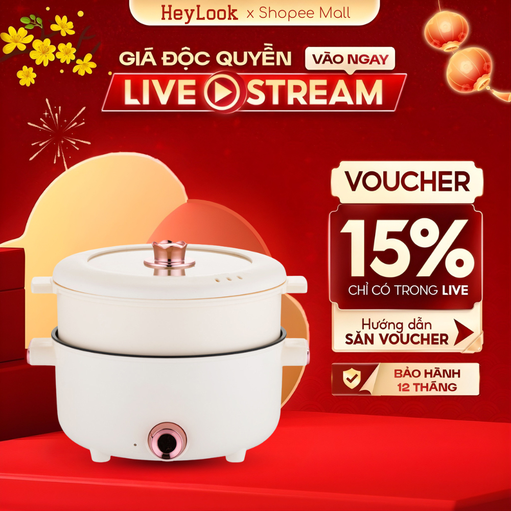 Nồi Lẩu Điện Hàn Quốc Đa Năng 2 Tầng Dung Tích 3,5L, Chảo Điện Chống Dính Kèm Giá Hấp 3 Mức Nhiệt