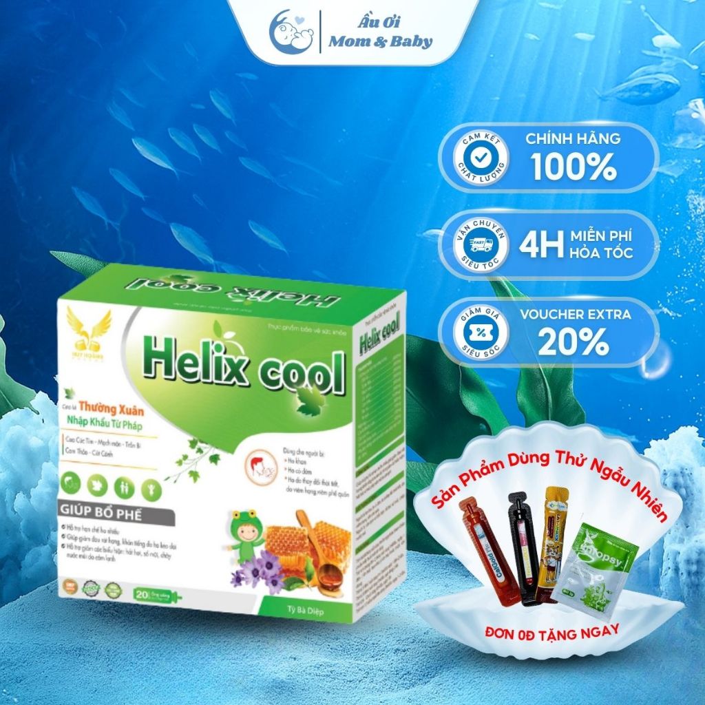 [HÀNG CTY + QUÀ] Siro Thảo Dược Helix Cool Giúp Hỗ Trợ Giảm Ho, Sổ Mũi, Bổ Phế Hộp 20 Ống X 10ml