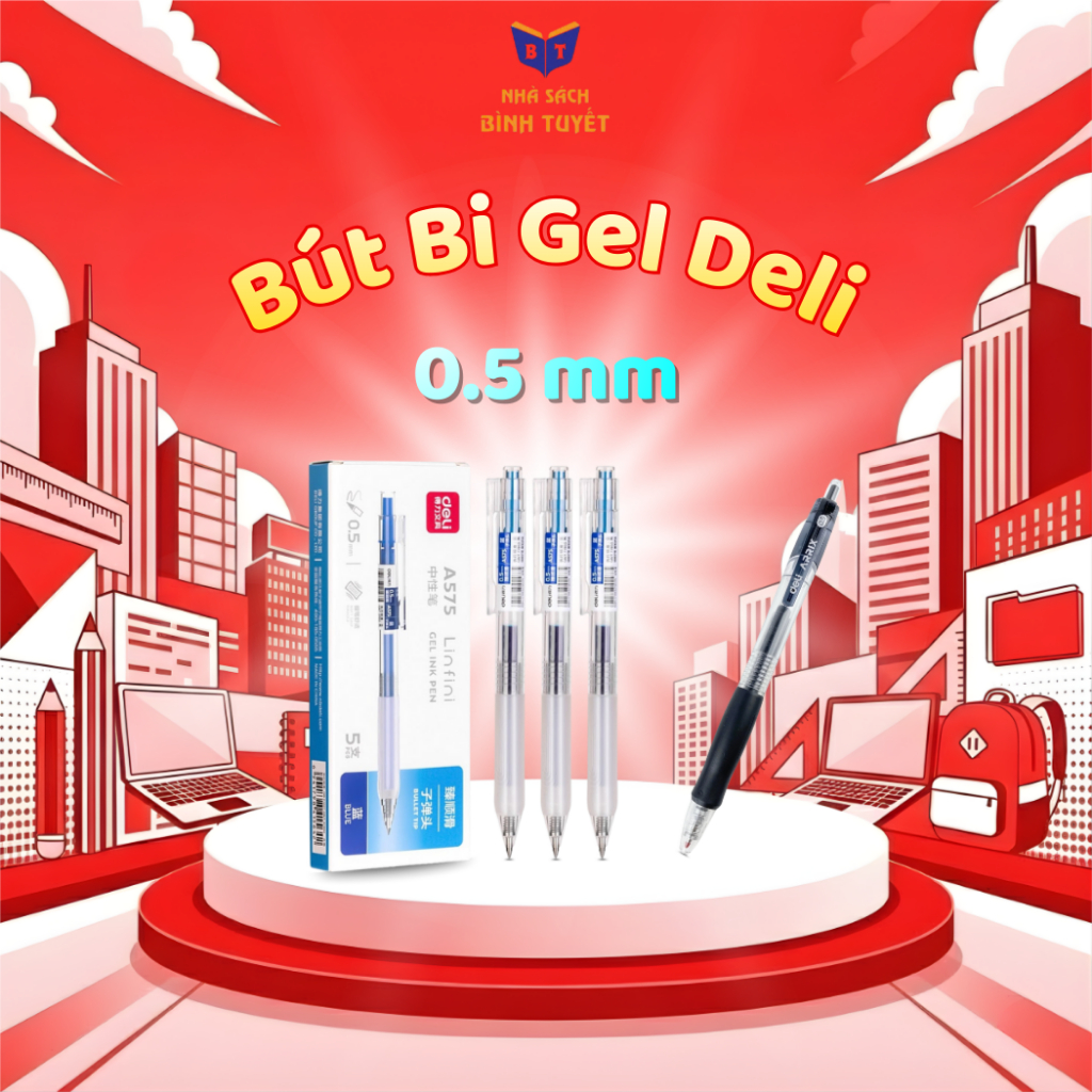 Bút Gel Deli Bấm Siêu Trơn EG575, Mực gel êm mượt, ngòi 0.5mm nét đẹp, dùng cho học sinh sinh viên v