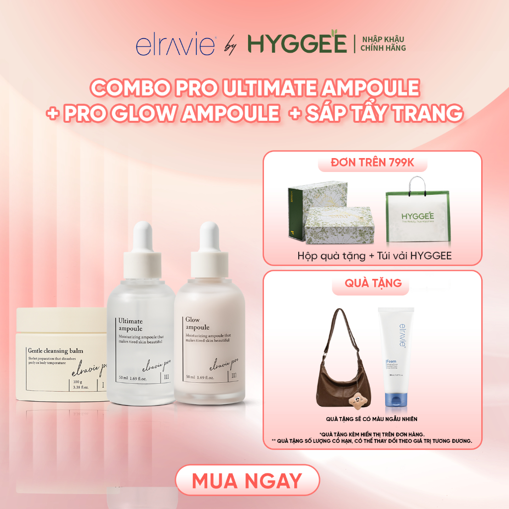 Bộ Chống Lão Hóa Elravie Pro – Cleanse + Glow Ampoule 50ml + Ultimate Ampoule 50ml