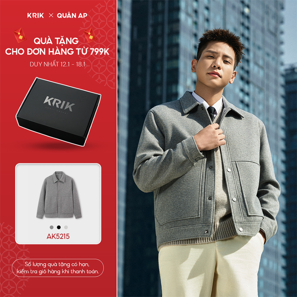 [KRIK x QUÂN A.P] Áo Khoác Dạ Nam KRIK Form Regular Chất Liệu Polyester Rayon Bền Đẹp Thiết Kế Thời 