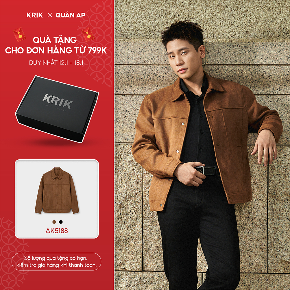 [KRIK x QUÂN A.P] Áo Khoác Da Lộn Nam KRIK Form Regular Chất Liệu Mềm Mịn Thiết Kế 2 Lớp Cổ Bẻ AK518