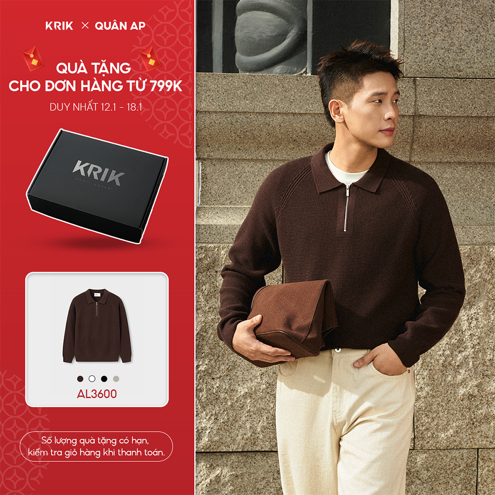 [KRIK x QUÂN A.P] Áo Len Nam KRIK Form Regular Chất Liệu Viscose Mềm Mại Thiết Kế Polo Khóa Kéo Hiện