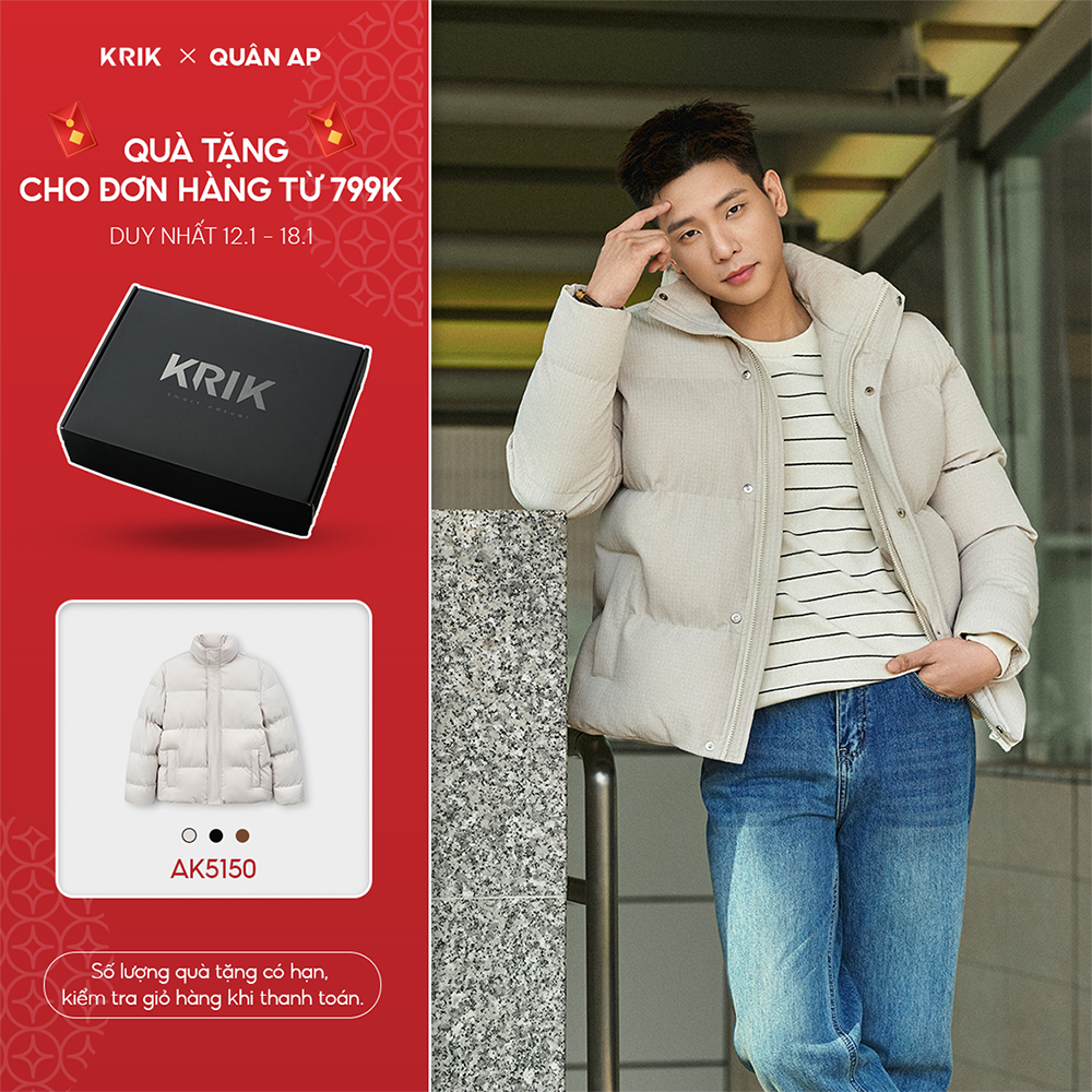 [KRIK x QUÂN A.P] Áo Khoác Phao Nam KRIK Form Regular Chất Liệu Nhồi Bông Bền Nhẹ Thiết Kế Cổ Trụ Ba