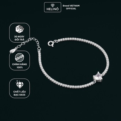 Lắc Tay Bạc Nữ HELINO Trái Tim Đính Đá Full Dây Bạc S925 Lấp Lánh Cá Tính V15