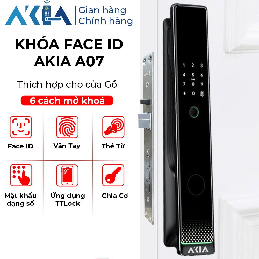 Khoá vân tay AKIA A07 - Nhận diện khuôn mặt Face ID, Nhiều cách mở khoá, Kết nối app TTLock, Bảo Hàn