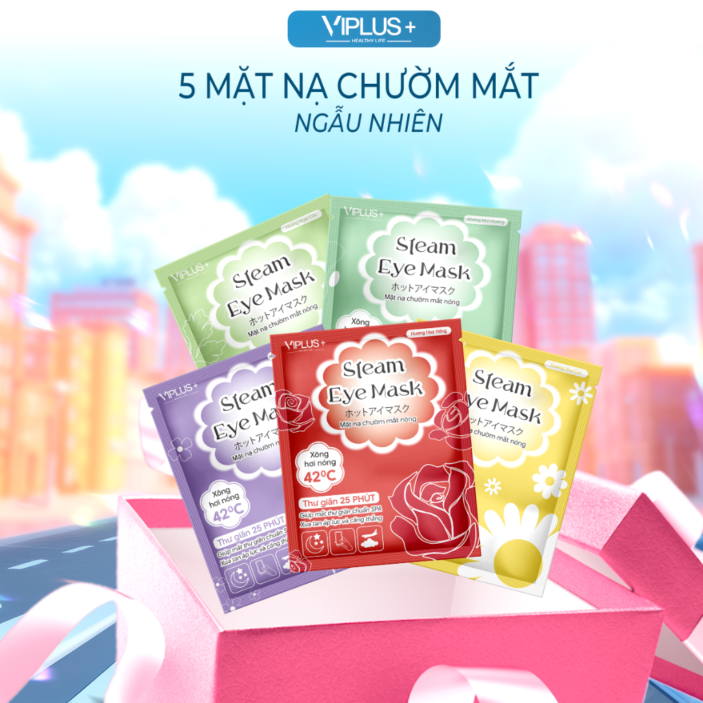 [GIFT] Set 5 miếng mặt nạ xông hơi chườm mắt nóng thư giãn VIPLUS+Steam Eye Mask - Bịt Mắt Thư Giãn Trước Khi Ngủ