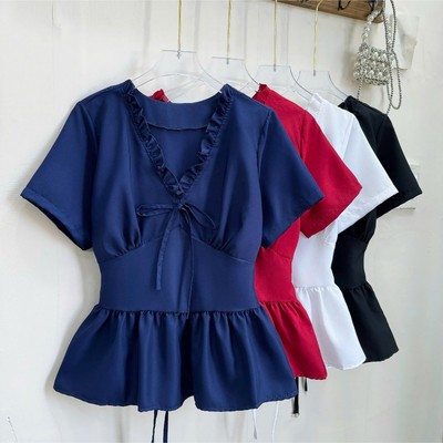 Áo Babydoll Bigsize Nữ Tay Ngắn Cổ Tim Viền Bèo Dáng Peplum Xinh Dễ Phối Đồ A315