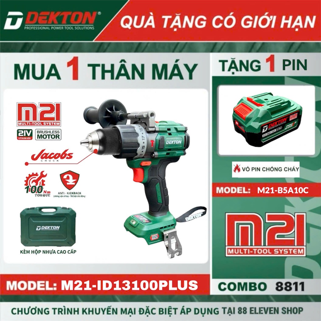 [Tặng Pin] Máy Khoan 3 Chức Năng 21V Dekton M21-ID13100PLUS