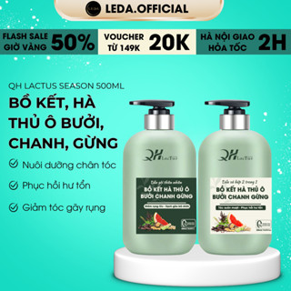 Dầu gội xả bồ kết bưởi QH Lactus Season Dầu gội hà thủ ô chanh gừng ngăn ngừa gàu, kiềm dầu, gãy rụng 500ml