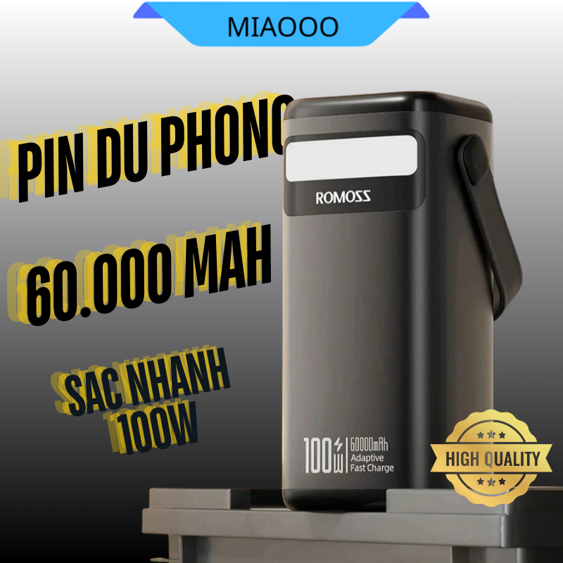 Pin sạc dự phòng 60.000mAh ROMOSS PMT60, sạc nhanh 2 chiều 100W, màn led hiển thị pin, an toàn
