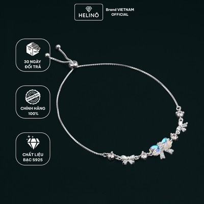 Quà tặng nữ lắc tay bạc HELINO, vòng đeo tay dây rút nơ đính đá Moonstone đổi màu lấp lánh S925 V45