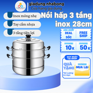 Nồi hấp inox 3 tầng 28cm, kèm xửng hấp, nồi luộc gà, hấp bánh