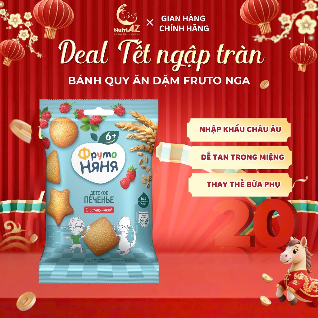 Bánh Quy Ăn Dặm Fruto Nga Cho Bé Từ 6 Tháng Tuổi Bổ Sung Canxi Và Vitamin, 120g