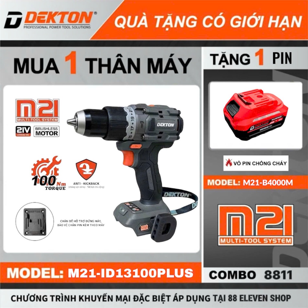 [Tặng Pin] Máy Khoan 21V Dekton M21-ID13100PLUS (Hộp giấy)