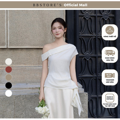 BBSTORE'S Áo Kiểu Dạo Phố Linen Vân Gỗ Cổ Xéo Trễ Vai xếp Tà Xéo Bất Đối Xứng - AAA44T