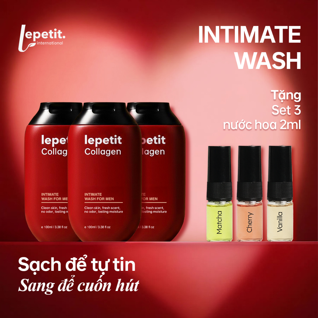 Combo 3 chai dung dịch vệ sinh nam Lepetit Collagen, làm sạch khử mùi vùng kín - 100ml