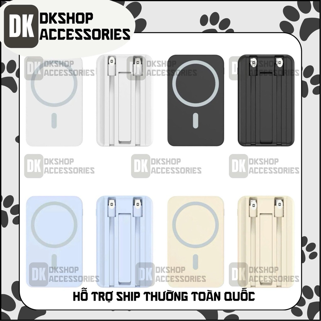 Pin sạc dự phòng 10000mAh DKshop – Sạc không dây từ tính – Có giá đỡ